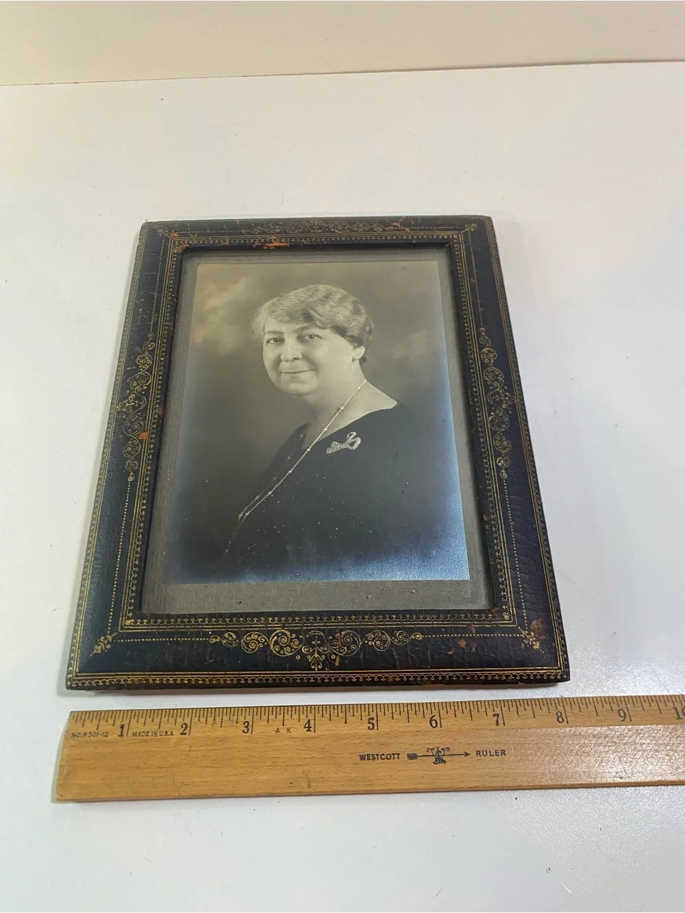 Antique 1920s Matriarch Portrait Antique Paper Gold Design Frame Brass Hardware